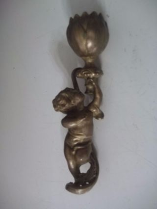 Antique Victorian Bronzed Style Cherub Lamp Candle Holder Parts Repair 6 1/2 