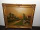 Very Old Oil Painting,  { Landscape With A River,  Boats,  And People,  Is Signed }. Other Antique Decorative Arts photo 1