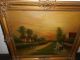Very Old Oil Painting,  { Landscape With A River,  Boats,  And People,  Is Signed }. Other Antique Decorative Arts photo 3