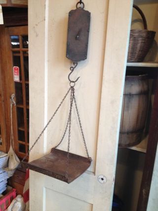 Antique Frary Brass General Store Hanging Scale & Pan Produce Country Farm 30lb photo