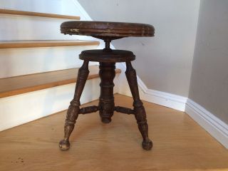 Vintage Piano Stool Antique Piano Stool 1800s Plant Stand End Table Night Stand photo