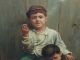1870 - 1942 Michele Falanga Ny Oil Painting Of Boy & Friend Smoking Other Antique Decorative Arts photo 1