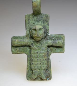 Byzantine Bronze Christian Cross Pendant With Jesus Christ photo