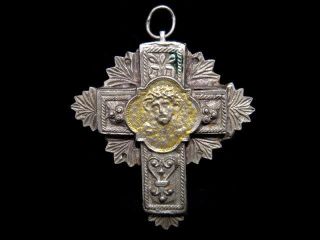 Outstanding Antique Pectoral Reliquary Orthodox Silver Cross, photo