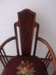 Antique Victorian Art Nouveau Inlaid Mahoganyneedlepoint Parlor Arm Chair 1900-1950 photo 3