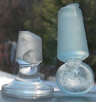 (2) Different Antique Thick Glass Apothecary Bottle Stoppers C1890s - C1900s photo