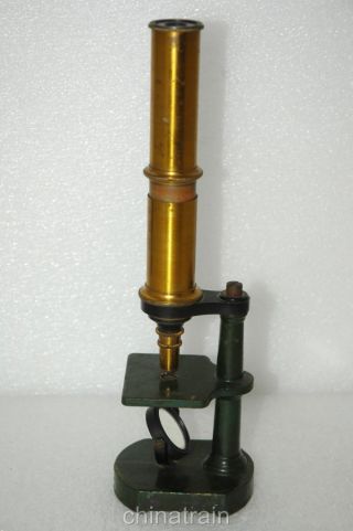 Vintage Brass Tube Microscope Cast Iron Base & Storage Box Case photo