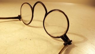 Unusual Antique Straight Stem Brass Frame Eyeglasses Signed Tedler? Early 1800s photo