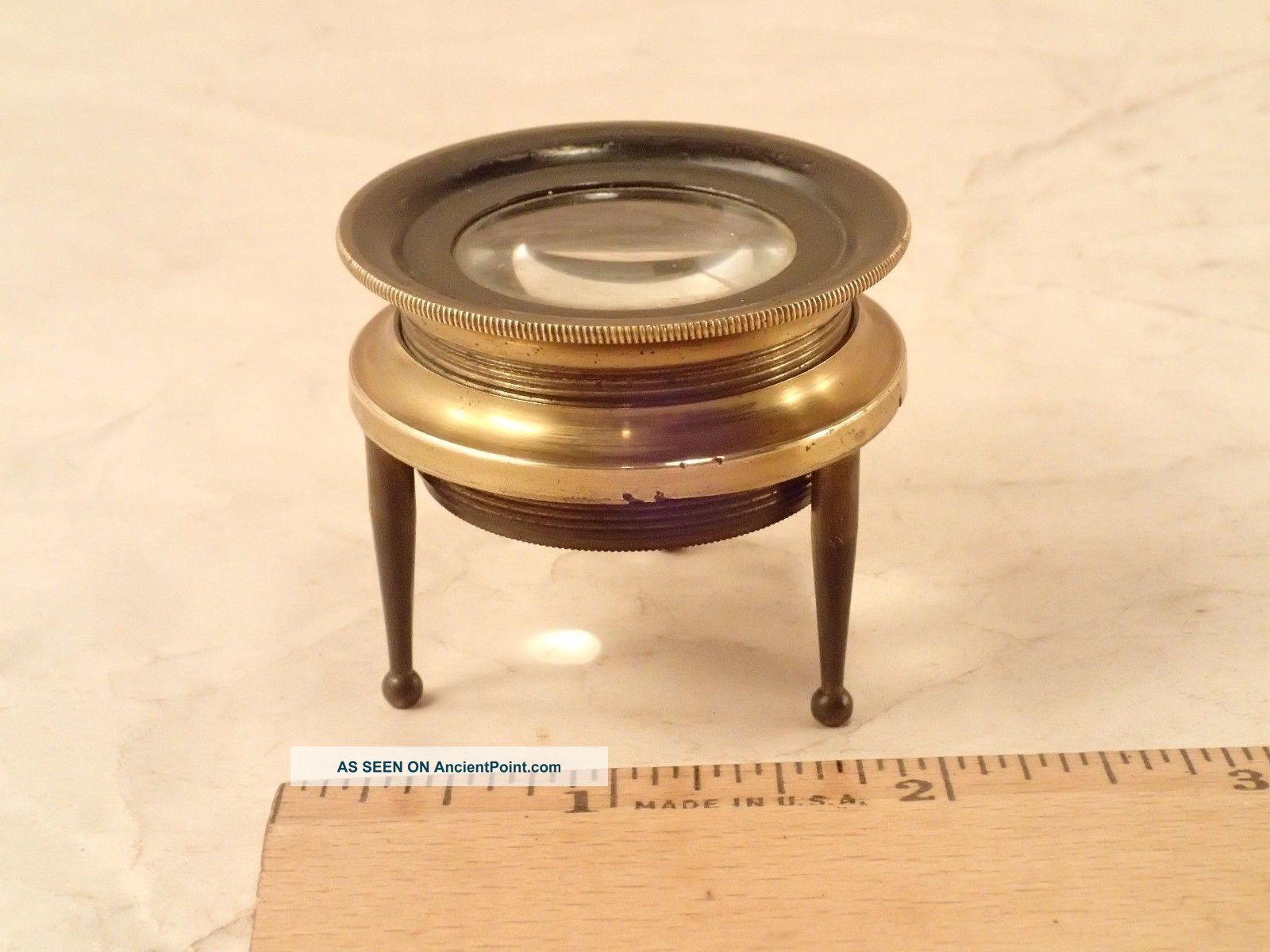 Antique Naturalist ' S Adj.  Brass Tabletop Tripod Magnifying Glass Microscope Microscopes & Lab Equipment photo