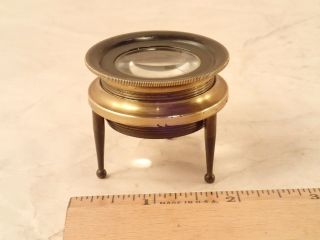 Antique Naturalist ' S Adj.  Brass Tabletop Tripod Magnifying Glass Microscope photo