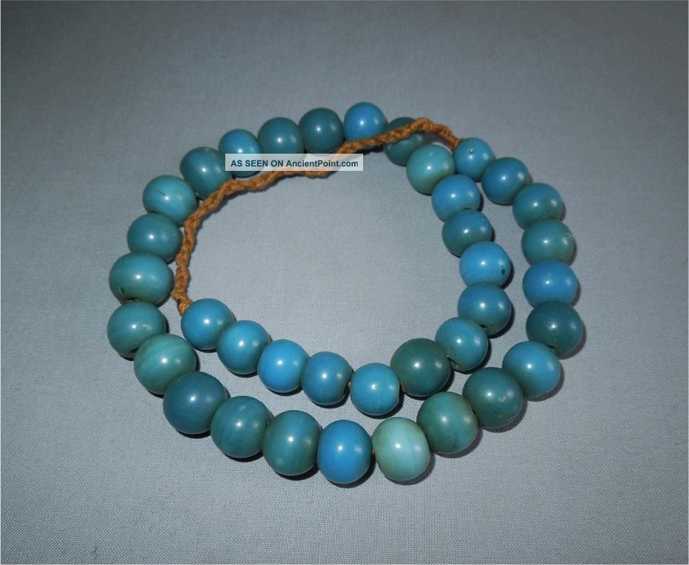 Antique North East India Top Very High Aged Adi Tribe Round Blue Glass Beads Pacific Islands & Oceania photo