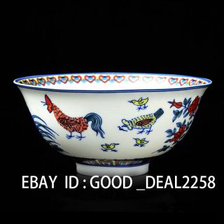 Famille Rose Porcelain Bowl Hand - Painted Flowers&chicken W Qing Qianlong Mark photo