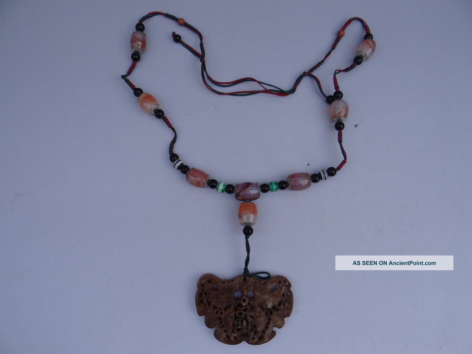 Old Chinese Natural Jade Agate Beads Hand - Carved Jade Pendant Necklace M270 Necklaces & Pendants photo