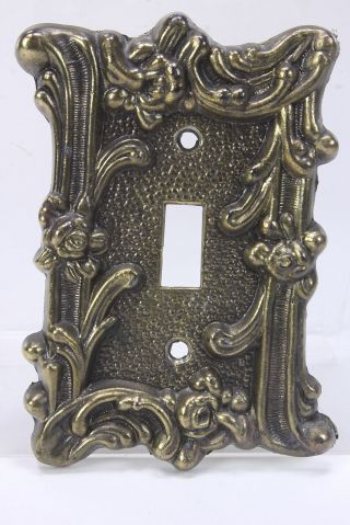 American Tack & Hardware Single Switchplate Cover Brass Ornate Rose Mid Century photo
