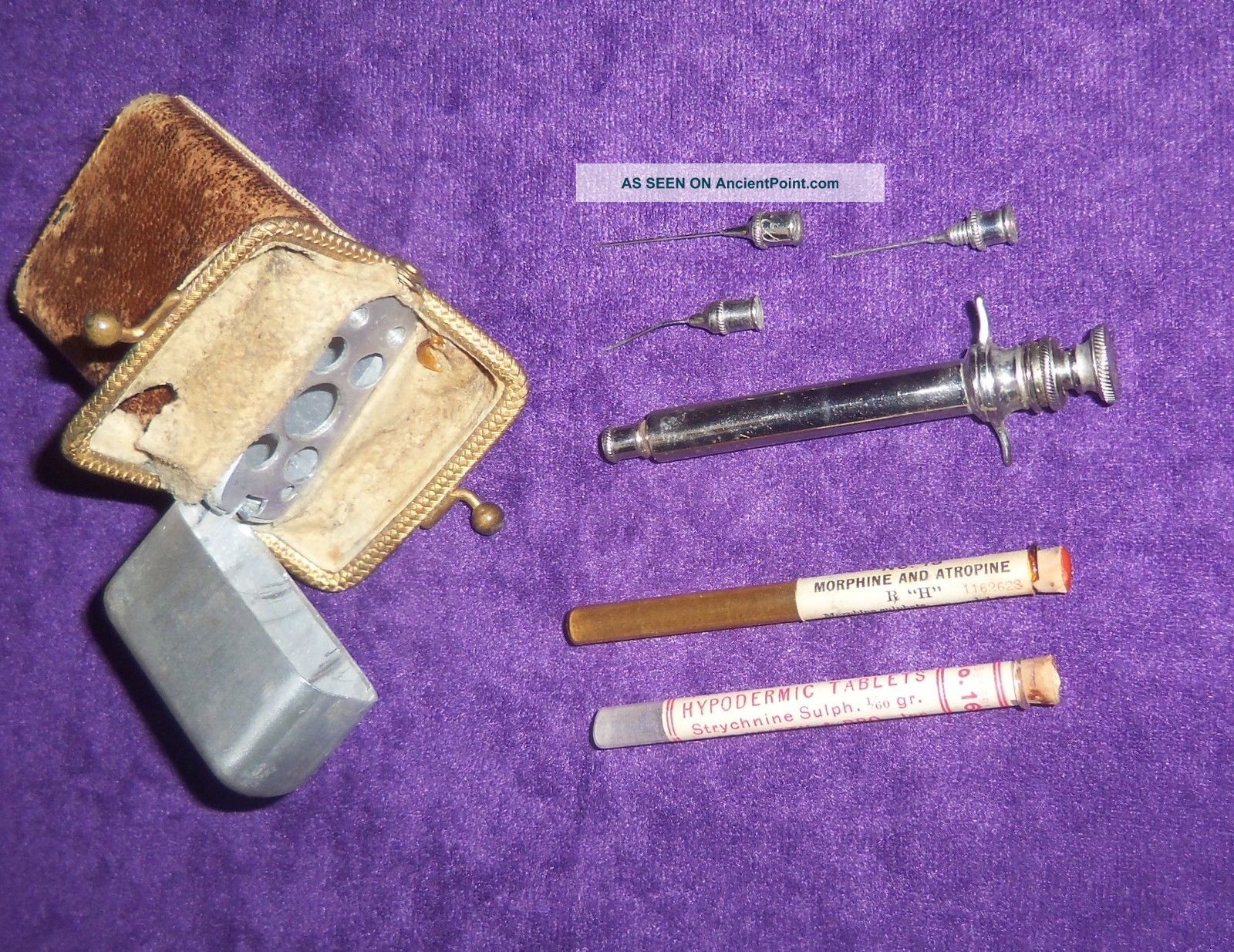 Antique Travel Medical Syringe In Metal Case W/leather Pouch C.  Late 1800s Other Medical Antiques photo