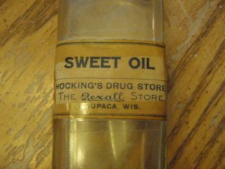 Antique Hockings Rexall Drug Store Glass Medicine Bottle Label Waupaca Wi Usa photo