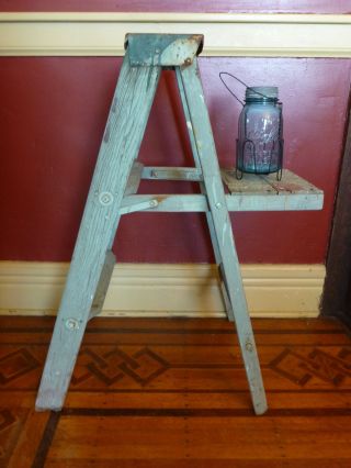 Vintage Wooden 3 - Step Folding Ladder Shabby Country Primitive Decor photo