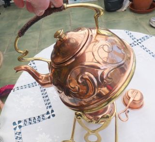Antique Art Nouveau Tipping Kettle Spirit Burner Brass Stand Very Downton Abbey photo