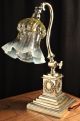 Arts And Crafts/edwardian Adjustable Corinthian Brass Table Lamp Vaseline Shade Arts & Crafts Movement photo 3