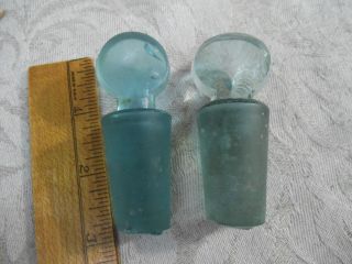 2 Antique Blue Apothecary Lab Science Glass Penny Head Stoppers - Vintage - Large photo