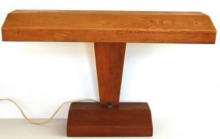 Vtg Wood Mid Century Danish Modern Art Deco Mission Banker Table Desk Lamp Light photo