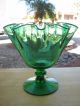 Mid Century Modern Emerald Green Ruffled Handkerchief Pedestal Vase Estate Find Mid-Century Modernism photo 2