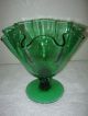 Mid Century Modern Emerald Green Ruffled Handkerchief Pedestal Vase Estate Find Mid-Century Modernism photo 5