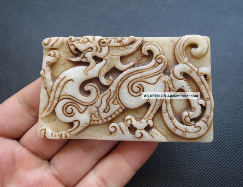 Old Chinese White Jade Hand - Carved Dragon Amulet Pendants N70 Necklaces & Pendants photo