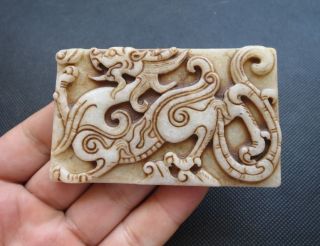 Old Chinese White Jade Hand - Carved Dragon Amulet Pendants N70 photo