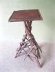 Antique Twig Table Stand Tramp Art Primitive Old Reddish Brown Pt Pine & Hickory 1900-1950 photo 1