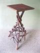 Antique Twig Table Stand Tramp Art Primitive Old Reddish Brown Pt Pine & Hickory 1900-1950 photo 2