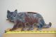 Old Antique Tin Cut Out Black Cat Figurine Glass Marble Eyes Metal Wall Art Metalware photo 1