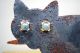 Old Antique Tin Cut Out Black Cat Figurine Glass Marble Eyes Metal Wall Art Metalware photo 2