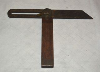 Primitive Antique Handmade Wooden Handled Adjustable Knife,  Brass,  Wing Nut photo