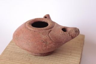 Ancient Hellenistic Terracotta Oil Lamp.  Red Glaze,  Lag Circa 3rd - 2nd Century Bc photo