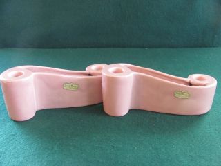 Mid Century Royal Haeger Pink Planter Candlestick Holders W Stickers photo