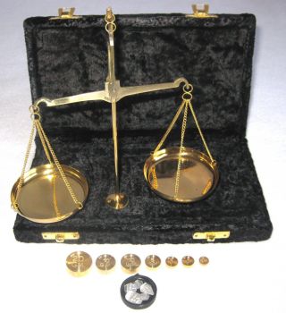 Antique Style 50 Gram Brass Scale With Velvet Box.  Usa Seller photo