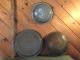 Antique 2 Mottled Grey Enamel & 1 Tin Primitive Wash Basins Kitchen Cabin Decor Primitives photo 1