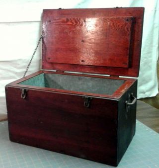 Antique Primitive Wood Ice Box Chest To Transport Butter Rare W Old Red Finish photo