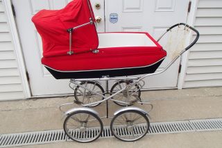 Vintage Stegner Red Pram Baby Stroller Buggie Carriage photo