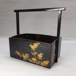 E180: Real Old Japanese Lacquer Ware Tray With Drawer For Tobacco With Makie photo