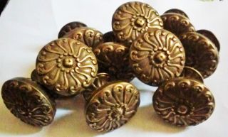 Seven Vintage Three Piece Ornate Brass Drawer Knobs photo
