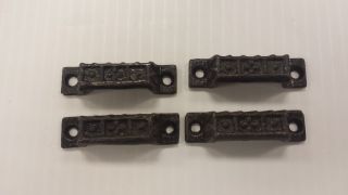 4 Mini Drawer Pulls/embossed Cast Iron/victorian Style (1) photo