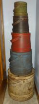 Large Stack Of 5 Old Painted Firkin - Sugar Bucket - Graduated Sizes Primitives photo 6