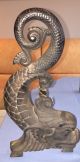 Antique Solid Brass Bradley & Hubbard Andirons 9512 Submariner Mythical Dolphins Hearth Ware photo 4