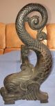 Antique Solid Brass Bradley & Hubbard Andirons 9512 Submariner Mythical Dolphins Hearth Ware photo 5
