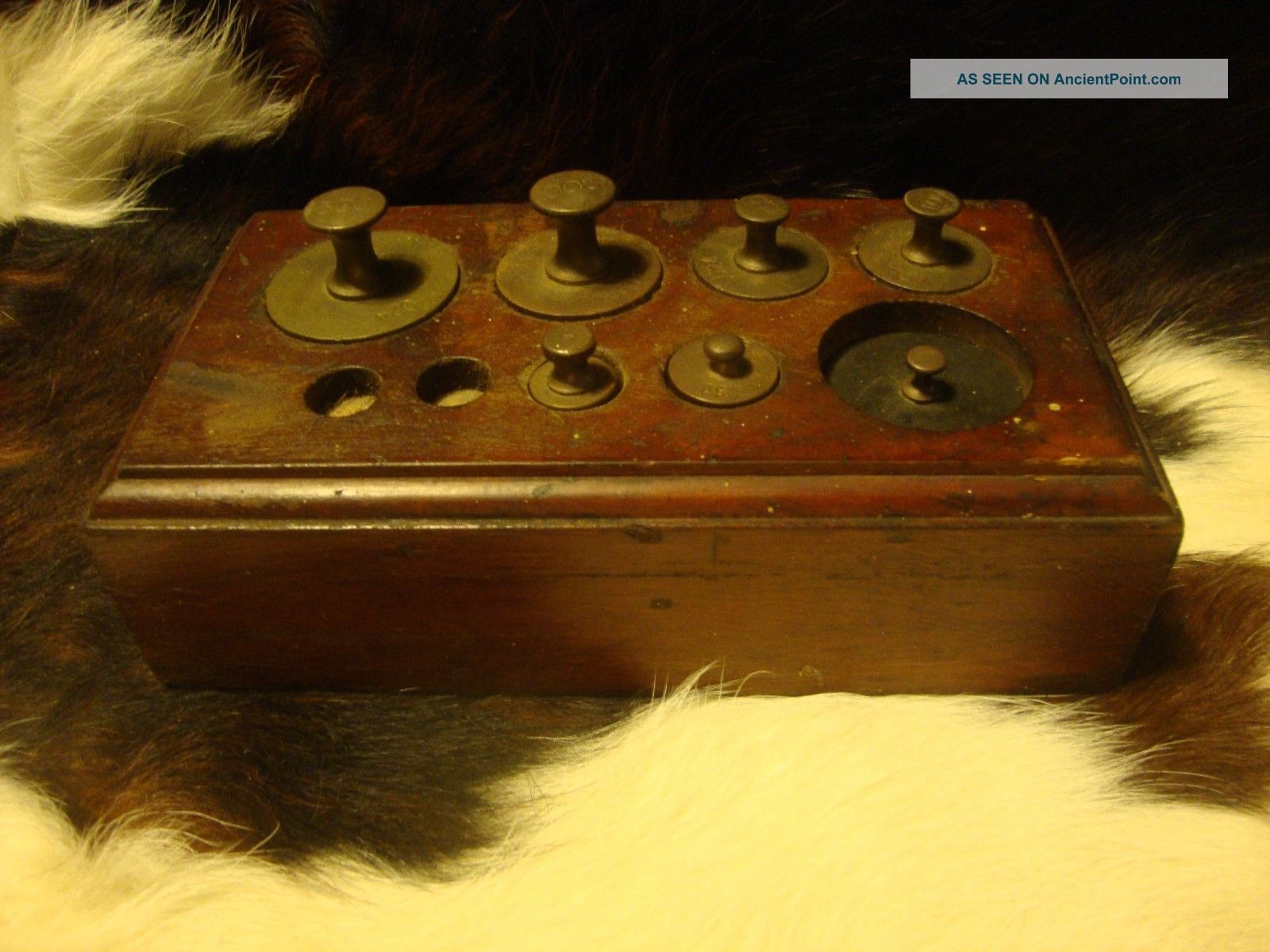 Antique Brass Weights In Grams In Wooden Box For Mercantile & Trade Use Scales photo