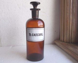 Tr.  Cascaril Amber Label Under Glass Apothecary Drugstore Bottle W/stopper 1880s photo