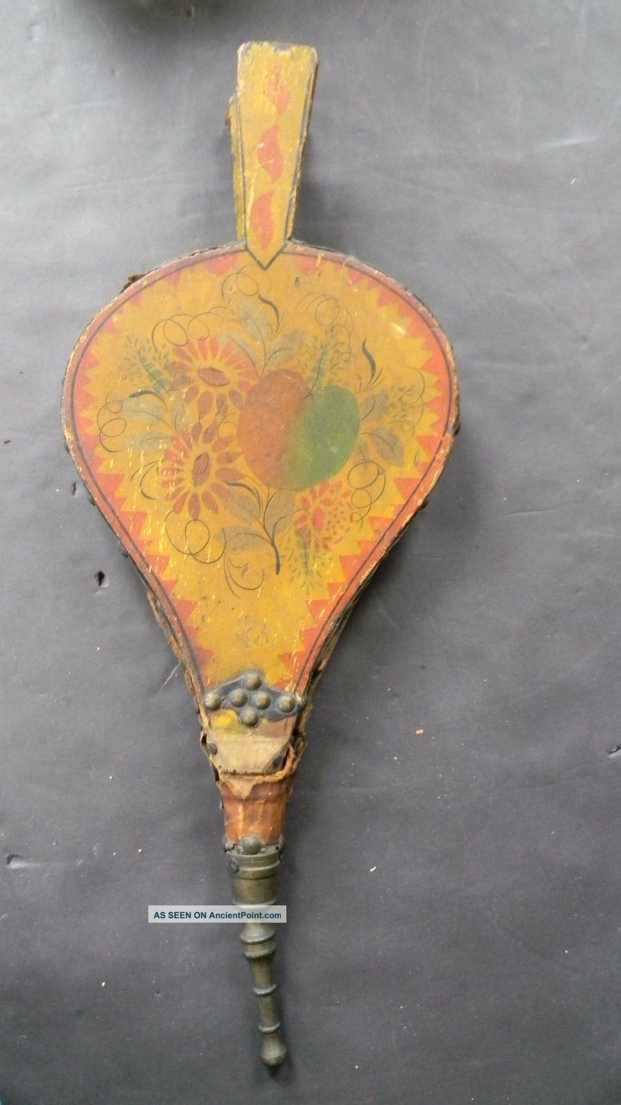 Antique Folk Art Stencil & Hand Decorated Fireplace Bellows Primitives photo