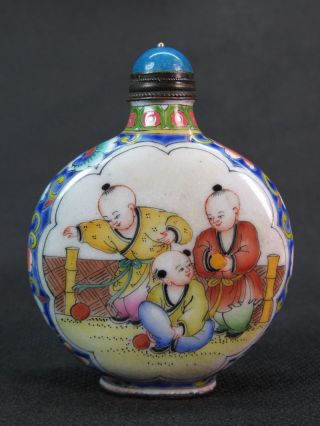 Chinese Six Boy Hand Painted Copper Enamel Snuff Bottle photo